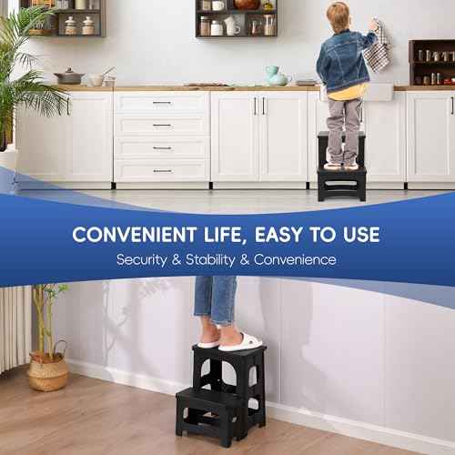 2-Step Folding Stool for Adults, Non-Slip Foldable Stool for Home, Office, Garage, Library, Closet, Bathroom, Porch