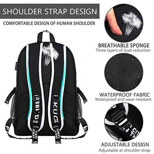 School Backpack for Boys Print Backpack Teenagers Anime Large School Bag Outdoor Reflective Daypack.Luminous Pattern Travel Laptop Backpack - With Usb Charging Port Headphone port
