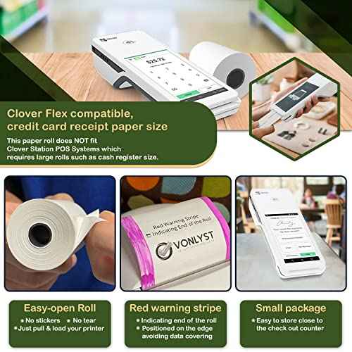 Thermal Paper Roll for Clover Flex Receipt Paper 2 1/4 x 55 (30 rolls)