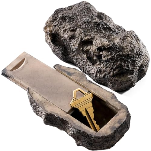 RamPro Fake Rock Key Hider - Outdoor Weatherproof Secret Key Safe with Slide Closure - 1PK