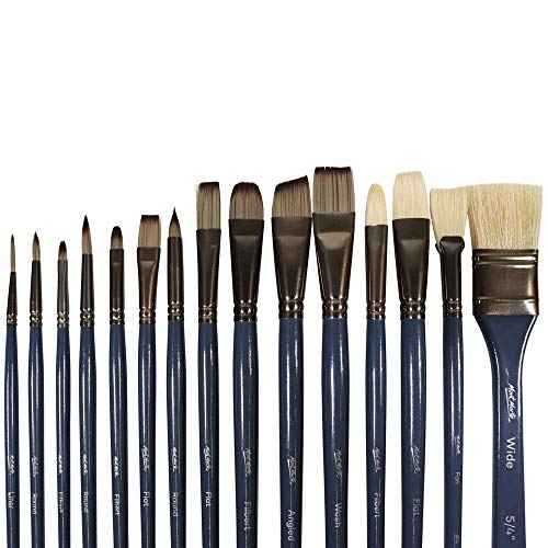 Mont Marte Premium Paint Brush Set 15 Piece, Includes 15 Different Brushes in a Roll Case with Magnetic Closure, Suitable for Watercolour, Acrylic and Oil Painting