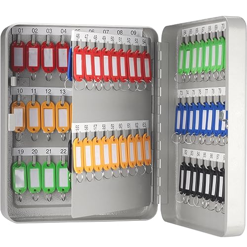 Barska 90 Position Key Lock Box ? Hook-Style Cabinet with Numbered Hooks, Key Tags, Log Sheet, Labeled Shelves, Wall Mount, 0.8mm Solid Steel ? Secure Key Organizer Storage