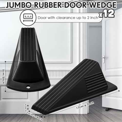 Frienda 12 Pcs Jumbo Door Stoppers Heavy Duty Door Stopper Tall up to 2inch Tall Wedge TPR Large Wedge Stackable Big Rubber Doorstop for Hotel Carpet Hardwood Concrete and Tile (Black)
