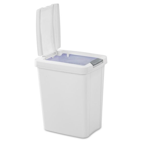 Sterilite 7.5 Gallon TouchTop Wastebasket Trash Can with Pop Up Lid for Kitchen, Bathroom, Mudroom or Office, 4 Pack, White