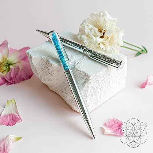 Conscious Items - Crystal Pen Set Citrine Malachite Pyrite Apatite - Rose Gold Pen Set with Crystals - Real Natural Healing Crystal Pens with Crystal - Unlimited Abundance - Manifestation Pen Set
