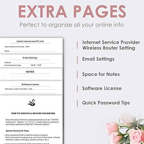 Elegant Password Book with Alphabetical Tabs - Hardcover Password Book for Internet Website Address Login - 5.2" x 7.6" Password Keeper and Organizer w/Notes Section & Back Pocket (Rose Gold)