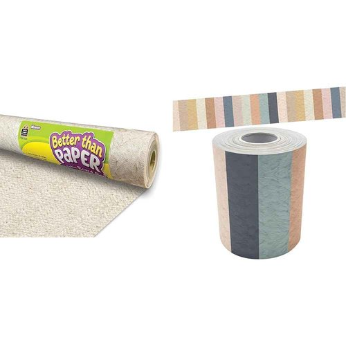Woven Better Than Paper® Bulletin Board Roll & Everyone is Welcome Stripes Straight Rolled Border Trim (TCR8909)
