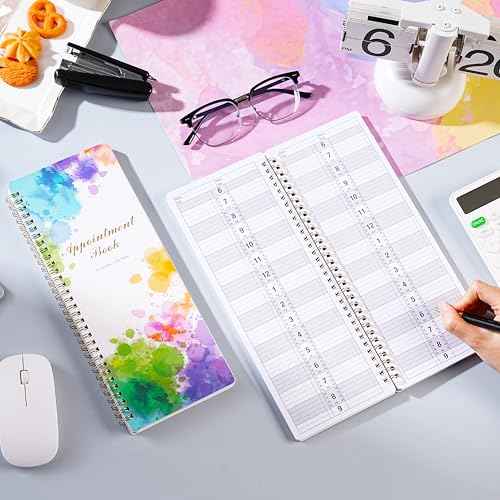 Appointment Book - Salon Appointment Book, 11.5" x 4.7", Hourly Planner, 2 Columns, Undated, 6 AM - 9 PM, Spiral Bound, 200 Pages, Colorful