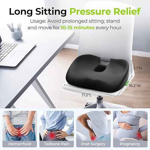 AUVON Innovative Donut Pillow Hemorrhoids Scientific Center Hole and Tailbone Cutout, Orthopedic Pain Relief Donut Seat Cushion for Coccyx, Sciatica, Postpartum Pregnancy, After Surgery Sitting Relief
