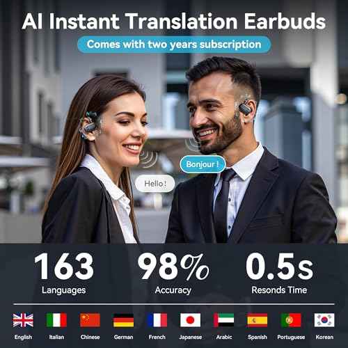AI Language Translation Earbuds, 3-in-1 Instant Translator Earbuds with 163 Languages Wireless Bluetooth Two Way Online Voice Translation Device for Travel Business Learning