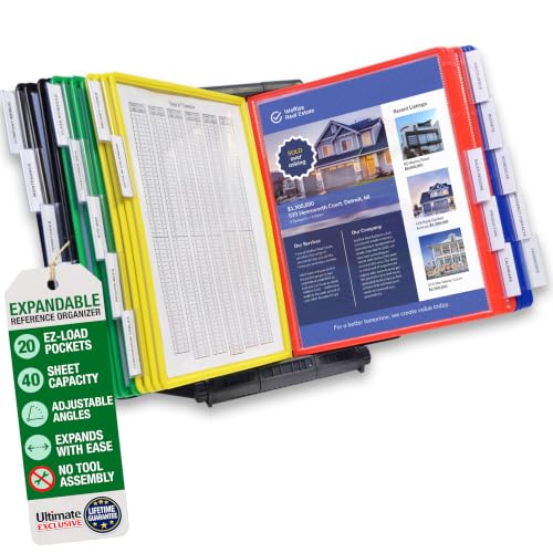 Ultimate Office Adjustable Expandable Desk Reference Organizer 20 Pockets, Colored Pockets