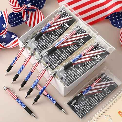 100 Sets Veterans Day Gifts Bulk American Flag Ballpoint Pens USA Patriotic Themed Black Ink Retractable Pen Stars Stripes Bookmarks Stationery Remembrance Day for Home Office Army Veterans Souvenirs
