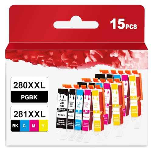 15 Pack 280XXL 281XXL 280 281 XXL Ink Cartridges to TR8620a TR8600 TR8620 TR8520 Ink Replacement for Canon PGI-280 CLI-281 XL to TR7520 TS702a TS9520 TS9521C TS6120 TS6220 TS9120 TS6320 TS8220 Printer