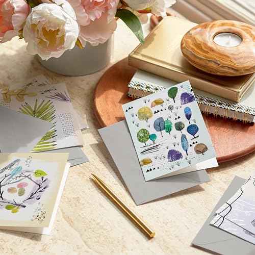 Hallmark Nature Note Card Assortment (48 Blank Cards with Envelopes) Artistic Trees, Leaves, Birds, Rocks