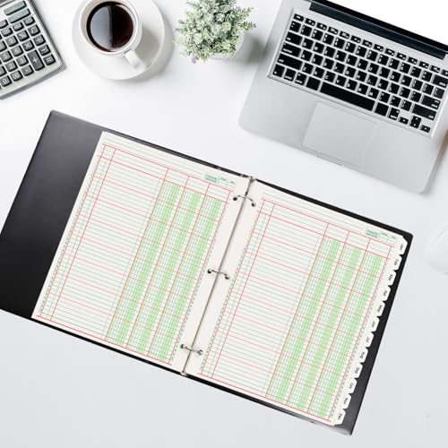 Suituts Refillable 3-Column Ledger Pad with 3-Ring Binder, Monthly Tabs, 100 Sheets