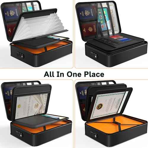 Noiposi Document Organizer with 5200¢µ Heat Insulated,15.0"x11.0"x4.3" Water Resistant and Fireproof Document Box,Portable Home Travel Safe Storage Box for Important Documents,File
