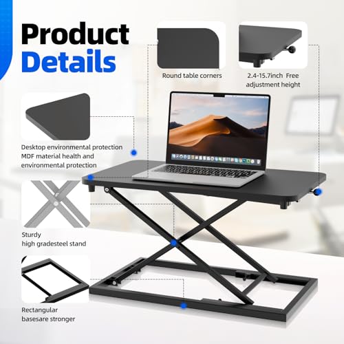 Hoodutric Black Standing Desk Converter - Height Adjustable Sit-Stand Desk Riser for Home Office