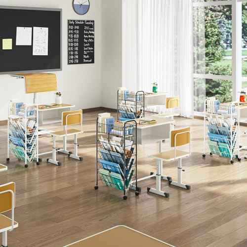 TOOLF 5 Tier Mobile Bookshelf, Metal Rolling Book Cart with Wheels, Movable Book Storage Organization for Classroom Dorm School Home, Rolling File Cart for Office Study, Black
