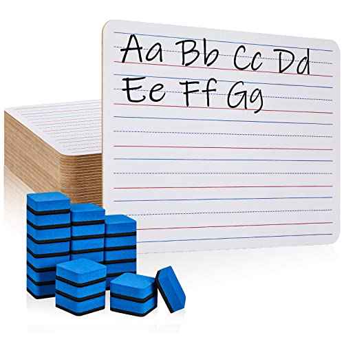 24 Pack 9"x12" Small White Board Dry Erase Board with Lines Doubled Sided White Boards for Students Mini Whiteboard Eraser Included Lined White Board Lap Board for Classroom Students Teachers Kids