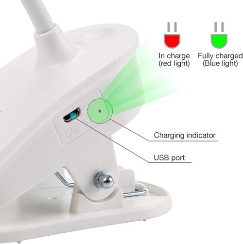 Miady Clip-On Reading Lamp - Battery Powered with 3 Brightness Levels | USB Rechargeable, 2-Pack
