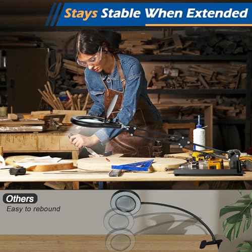 10X Magnifying Glass with Light and Stand, Magnifier with Light Hands Free, Lighted LED Magnifying Lamp Stepless Dimming Magnifying Desk Lamp Dust Cover Design for Crafts Repair Art Close Work