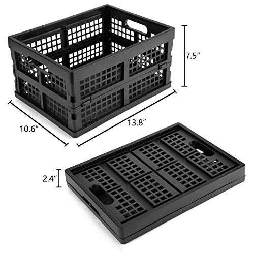 16L Plastic Collapsible Storage Crates,Folding Crates Storage,Pack of 4,Black