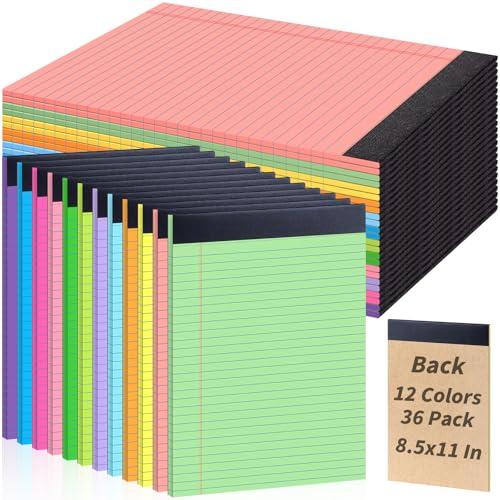 36 Pack Colored Legal Pads 8.5 x 11 Note Pads Wide Ruled Lined Paper 8 1/2 x 11 with Micro-Perforated Writing Notebook 30 Sheets per Pad, Notepad for School, Office & Home Supplies