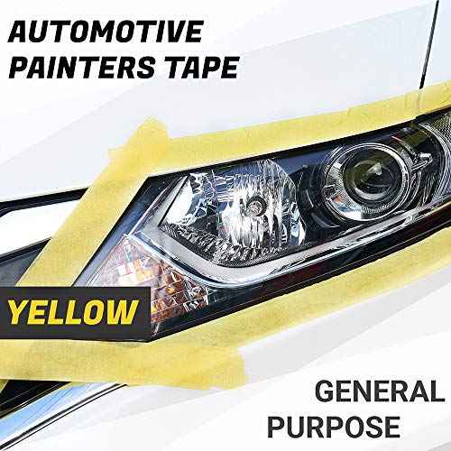 Lichamp 10-Pack Automotive Refinish Masking Tape Yellow 36mm x 55m, Cars Vehicles Auto Body Paint Tape, Automotive Painters Tapes Bulk Set 1.4-inch x 180-foot x 10 Rolls (600 Total Yards)