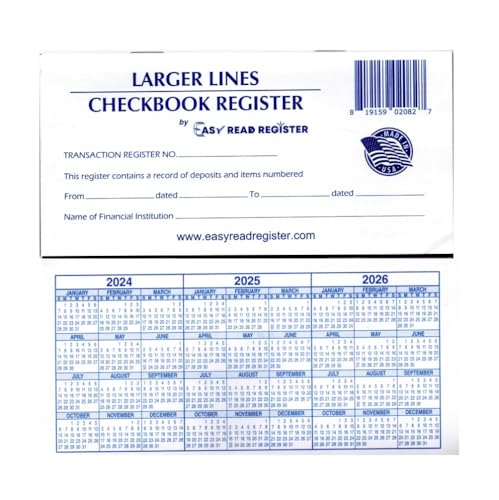 Easy Read Register Large-Print Checkbook Register 10-Pack – Wider .55 inch Lines, Made in USA, 26 Pages