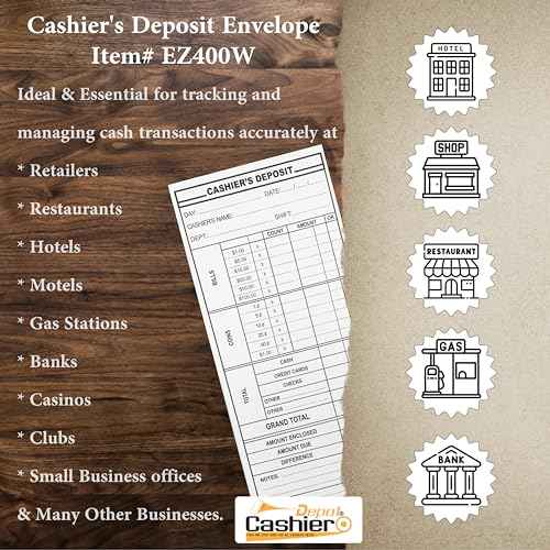 500 Cashier Depot - Cashier's Report Envelopes EZ400W, 4 1/8 x 9 1/2 Inch, White 24lb Paper, Gum Flap Closure, Cash Drop for Business Deposits, 500 Count