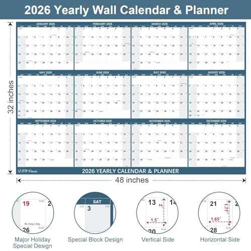 32" x 48" 2026 Wall Calendar, Large Rolled Wet & Dry Erase Wall Calendar 12 Month, Yearly Laminated Wall Calendars, Reversible Annual Planner, Horizontal/Vertical, with Julian Dates