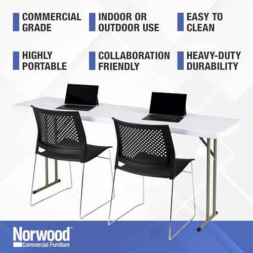 Norwood Commercial Furniture 6' Indoor/Outdoor Folding Training Table, Rectangular Blow-Molded Plastic Folding Training and Event Table, White