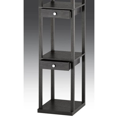 Adesso 3450-01 Murray 72" Tall Floor Lamp with Storage Shelves, Drawers. Durable MDF Lighting Equipment with Wood Veneer Finishing. Home Decor Accessory