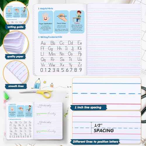 120 Pack Operation Christmas Items Primary Ruled Composition Notebook, Grade K-2 Journal 50 Sheets, 7-1/2" x 9-3/4" Writing Notebook for Kids Kindergarten Preschool 1st 2nd Grad (Multicolor)