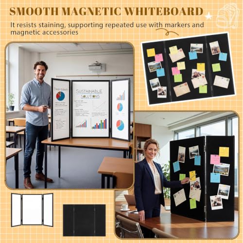 Feifeiya 48x36 Inch White-Black Trifold Display Board with Felt & Magnetic Surfaces