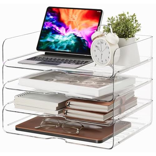Large Capacity Desk Organizer, 4 Tier Paper Organizer, File Organizer for Desk, Stackable Paper Tray for Office, Home and School
