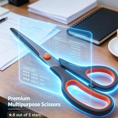 3 Pack Titanium All-Purpose Comfort-Grip Scissors for Home & Office