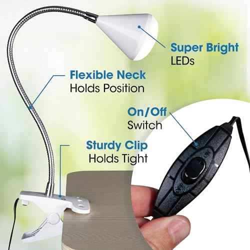 OttLite LED Cone Clip Lamp | Task Lamp, Desk Lamp | Sturdy Clip, Flexible Neck | Great for Home, Office, Work Space, Dorm