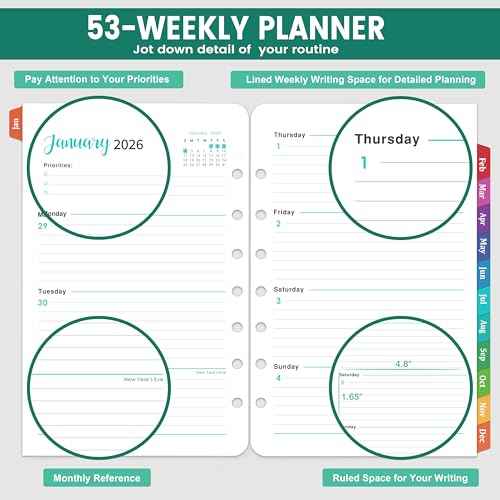 2026 Planner Refills - 7-Hole Punched Planner Refills 2026 with Colorful Tabs, JAN 2026 - DEC 2026, 5.5" x 8.5", A5 Planner Inserts, 2026 Weekly and Monthly Planner Refill with Monthly Pages & Weekly Pages - Dopamine Color