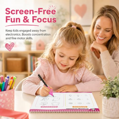 Kids Learning Practice Book Set with Reusable Magic Ink & Grooved Guides