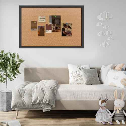 Cork Bulletin Board, 36x24 Inches Hanging Cork Board Wooden Framed with Pins for Wall, Dorm Room, Office, Home Decor ? Natural Cork & Black Frame
