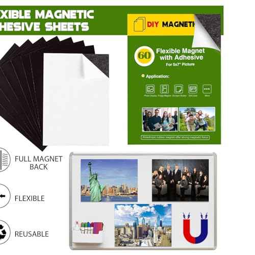 Adhesive Magnet Sheets for 5x7 Pictures(Pack of 60),Magnetic Adhesive Sheets,Photo Magnets for Home/Classroom/Fridge