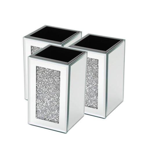 Pibeyer Desktop Mirrored Pencil Holder Cup and Pen Holder, Crush Diamond Office Stationery Organizer, Set of 3