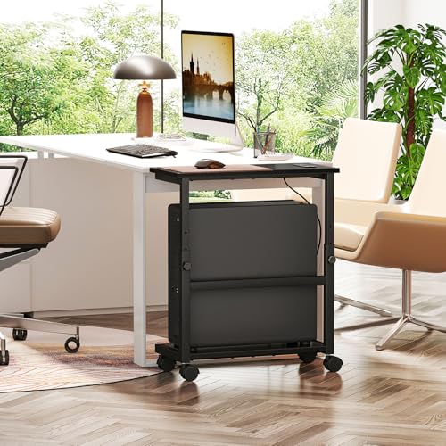 Snughome Computer Tower Stand with Charging Station, 25.0"-32.1" Height Adjustable PC Tower Stand for Floor, Mobile PC Holder with Locking Wheels Computer Cart for Home Office