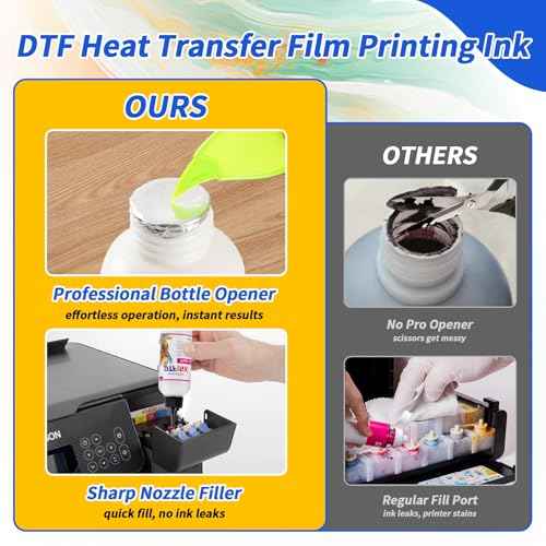 No Sediment DTF White Ink, 1000ML DTF Transfer Ink White for PET Film, with Bottle Opener, Anti Clogging Heat Transfer Ink for Epson ET-8550, L1800, L800, R2400, P400, P800, XP15000 (500ml x 2)