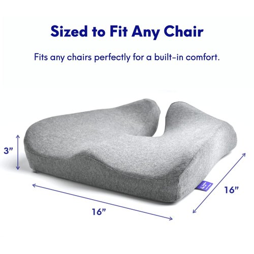 C CUSHION LAB Patented Pressure Relief Seat Cushion for Long Sitting Hours on Office/Home Chair, Car, Wheelchair - Extra-Dense Memory Foam for Hip, Tailbone, Coccyx, Sciatica - Light Grey