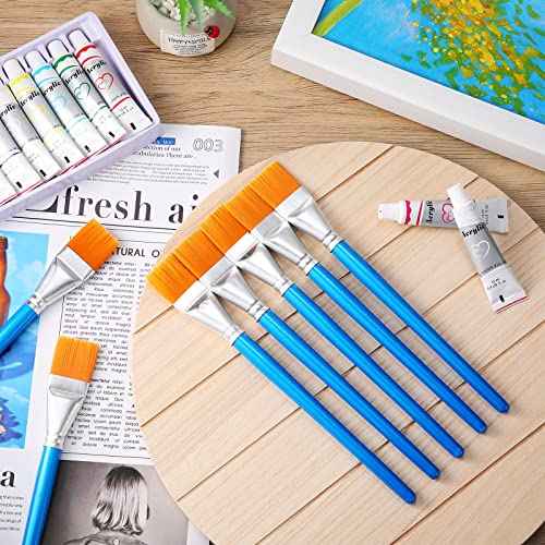 Crtiin 120 Pcs Flat Paint Brushes for Acrylic Paintbrush Bulk Art Detail Oil Brush for Adult Art Watercolor(1 Inch)