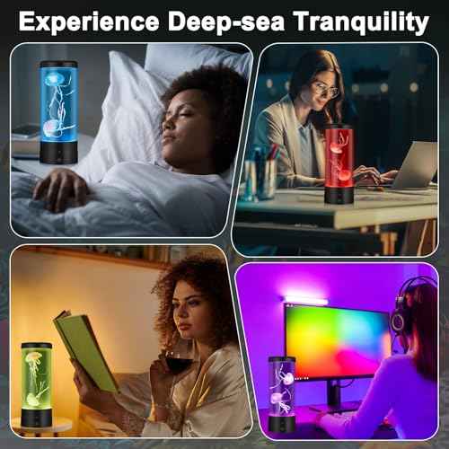 Jellyfish Lamp with 7 Colours, Electric Jellyfish Light Lamp with Auto Color Changing, Mood Table Lamp for Home, Office, Aquarium, Tank [Black]