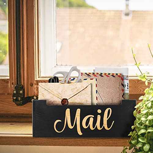 Mail Organizer Mail Holder Countertop, Rustic Wooden Mail Basket Mail Tray Letter Holder Box for Desk Home Office Wall Mount