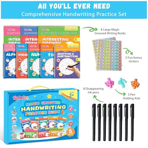 Rohelm Reusable Handwriting Practice Books for Kids 3-8 – Letter, Number & Math Tracing